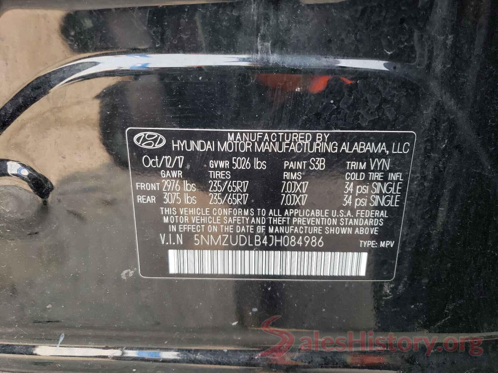 5NMZUDLB4JH084986 2018 HYUNDAI SANTA FE