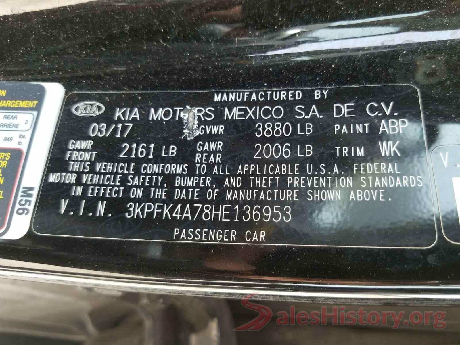 3KPFK4A78HE136953 2017 KIA FORTE