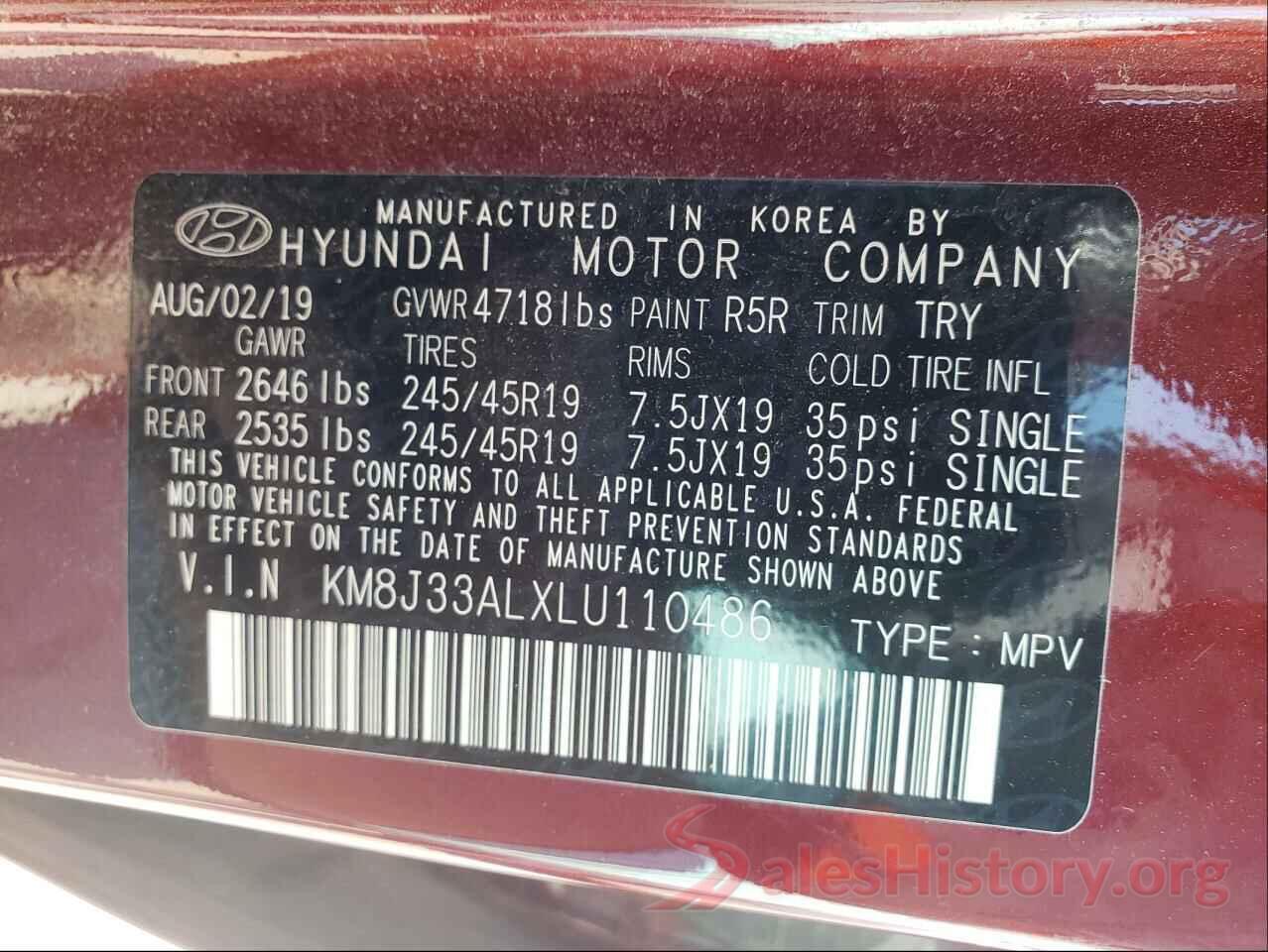 KM8J33ALXLU110486 2020 HYUNDAI TUCSON