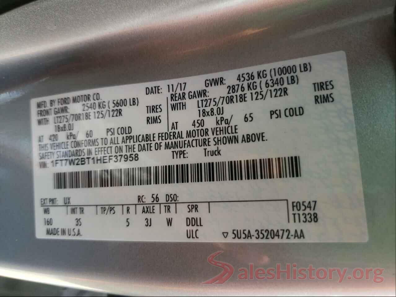 1FT7W2BT1HEF37958 2017 FORD F250