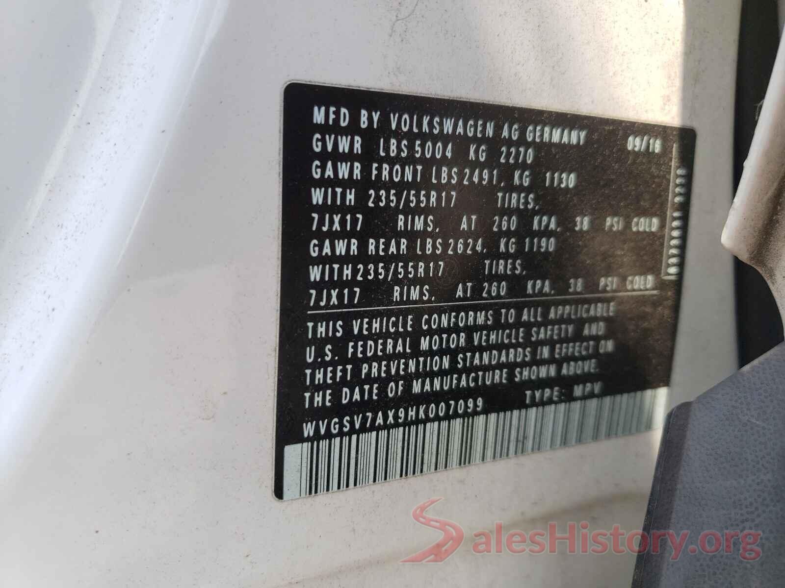 WVGSV7AX9HK007099 2017 VOLKSWAGEN TIGUAN