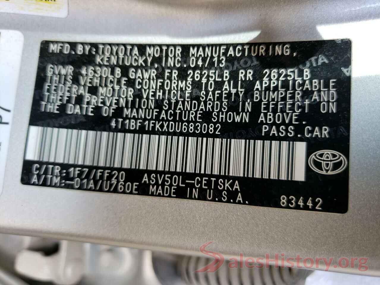 4T1BF1FKXDU683082 2013 TOYOTA CAMRY