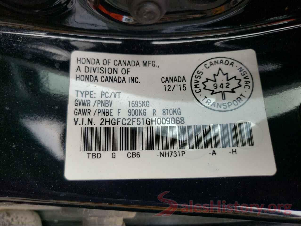 2HGFC2F51GH009068 2016 HONDA CIVIC