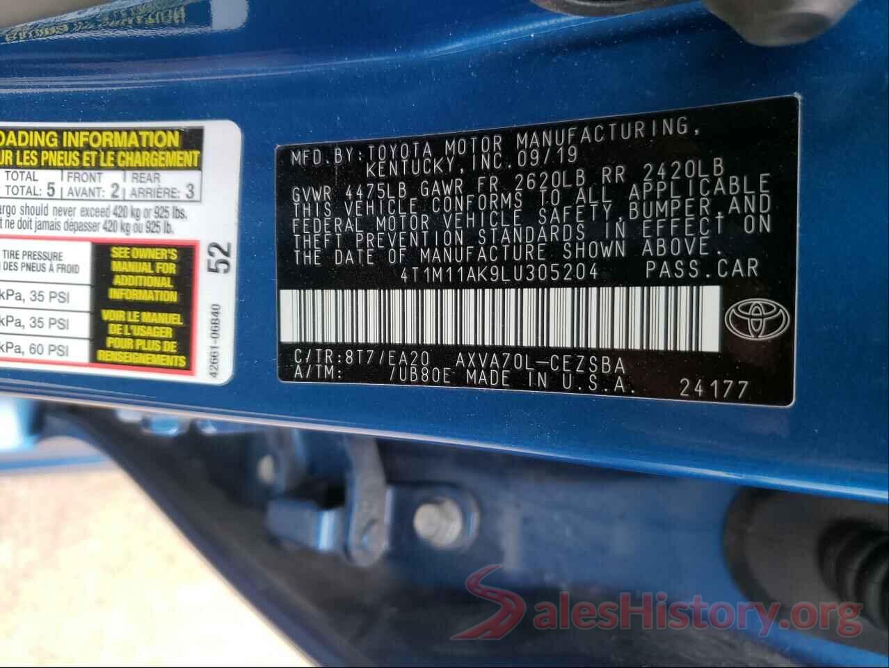 4T1M11AK9LU305204 2020 TOYOTA CAMRY