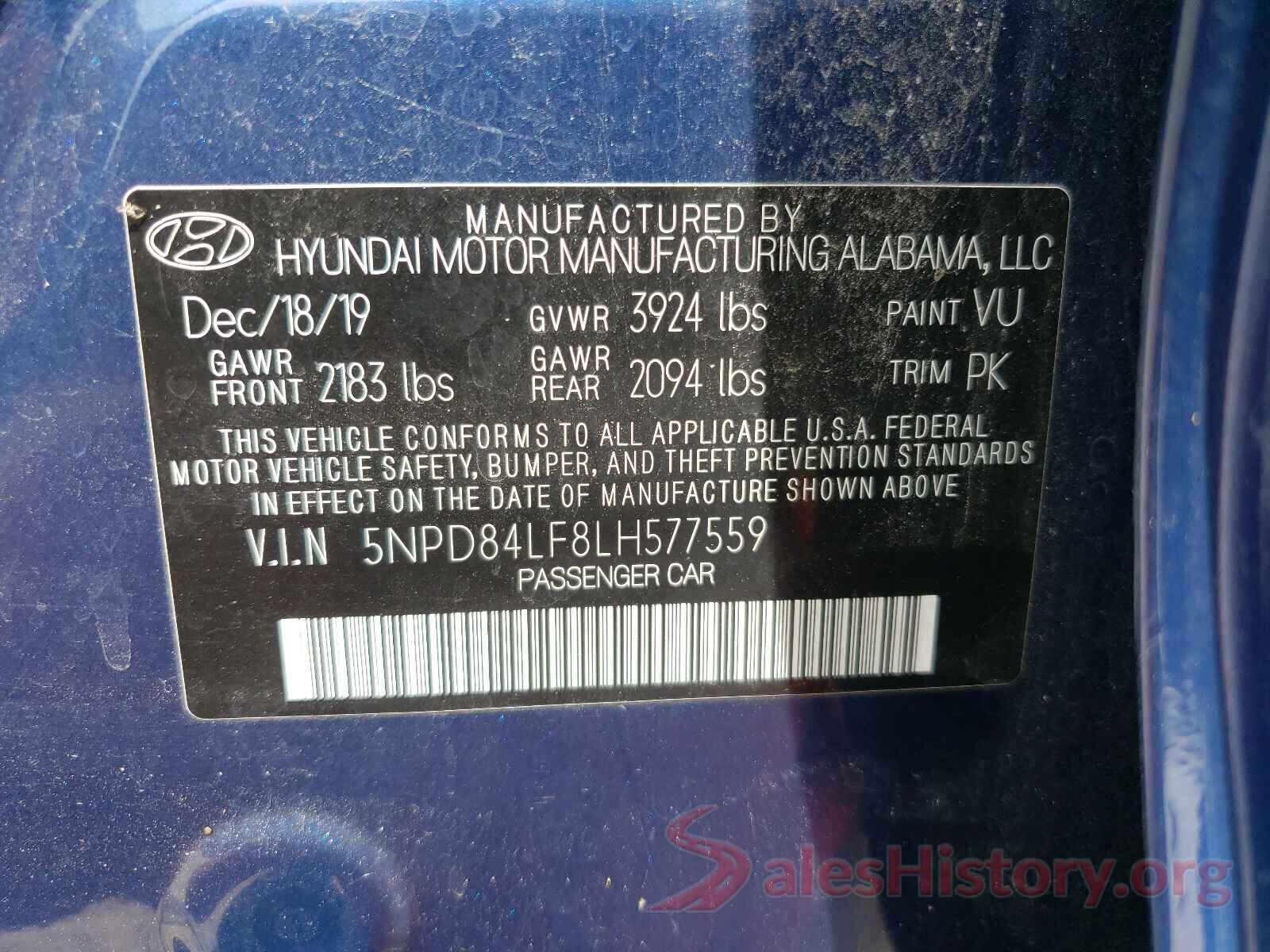 5NPD84LF8LH577559 2020 HYUNDAI ELANTRA