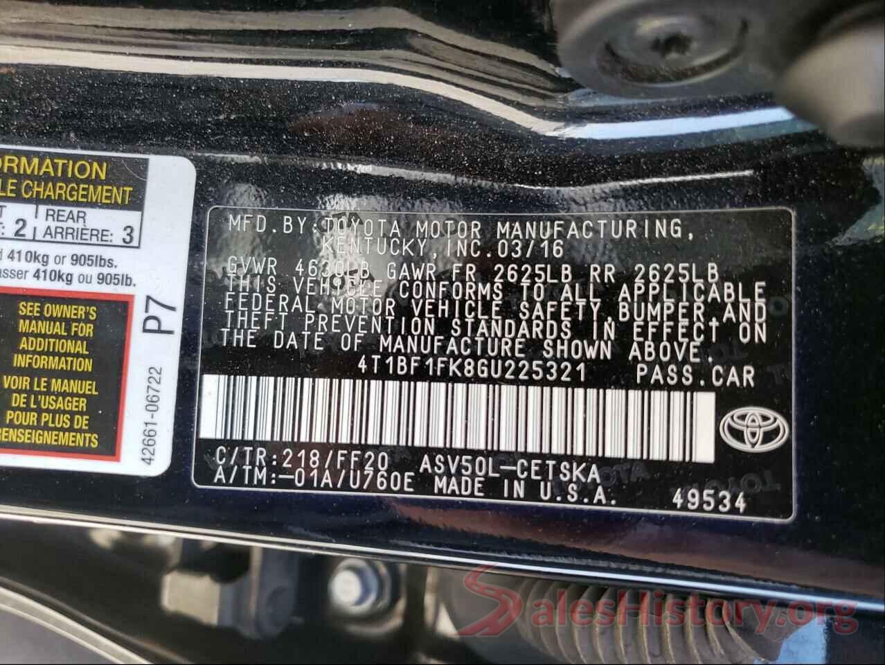 4T1BF1FK8GU225321 2016 TOYOTA CAMRY