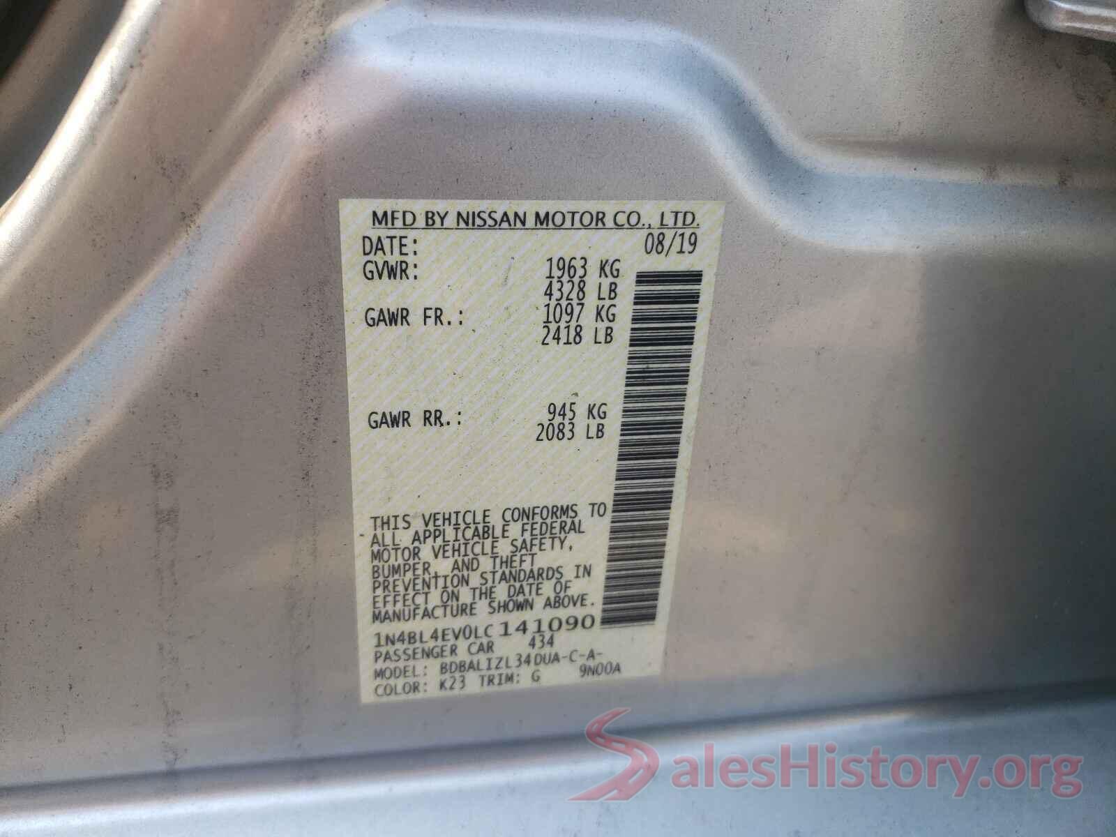 1N4BL4EV0LC141090 2020 NISSAN ALTIMA