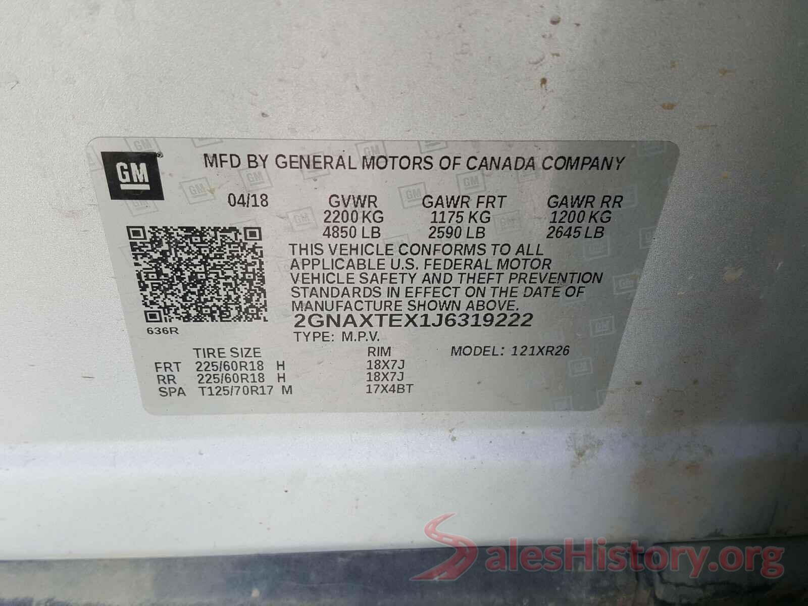 2GNAXTEX1J6319222 2018 CHEVROLET EQUINOX