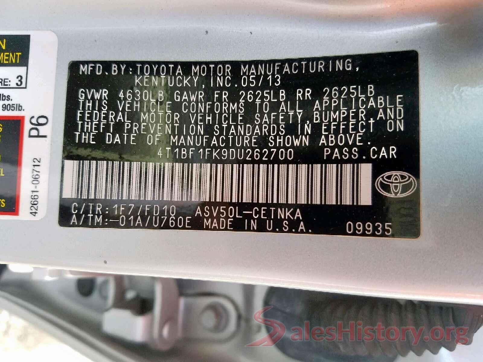 4T1BF1FK9DU262700 2013 TOYOTA CAMRY