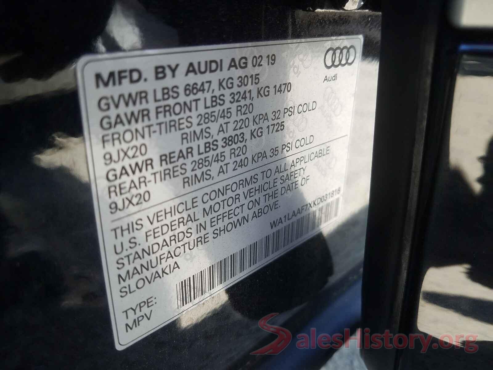 WA1LAAF7XKD031816 2019 AUDI Q7