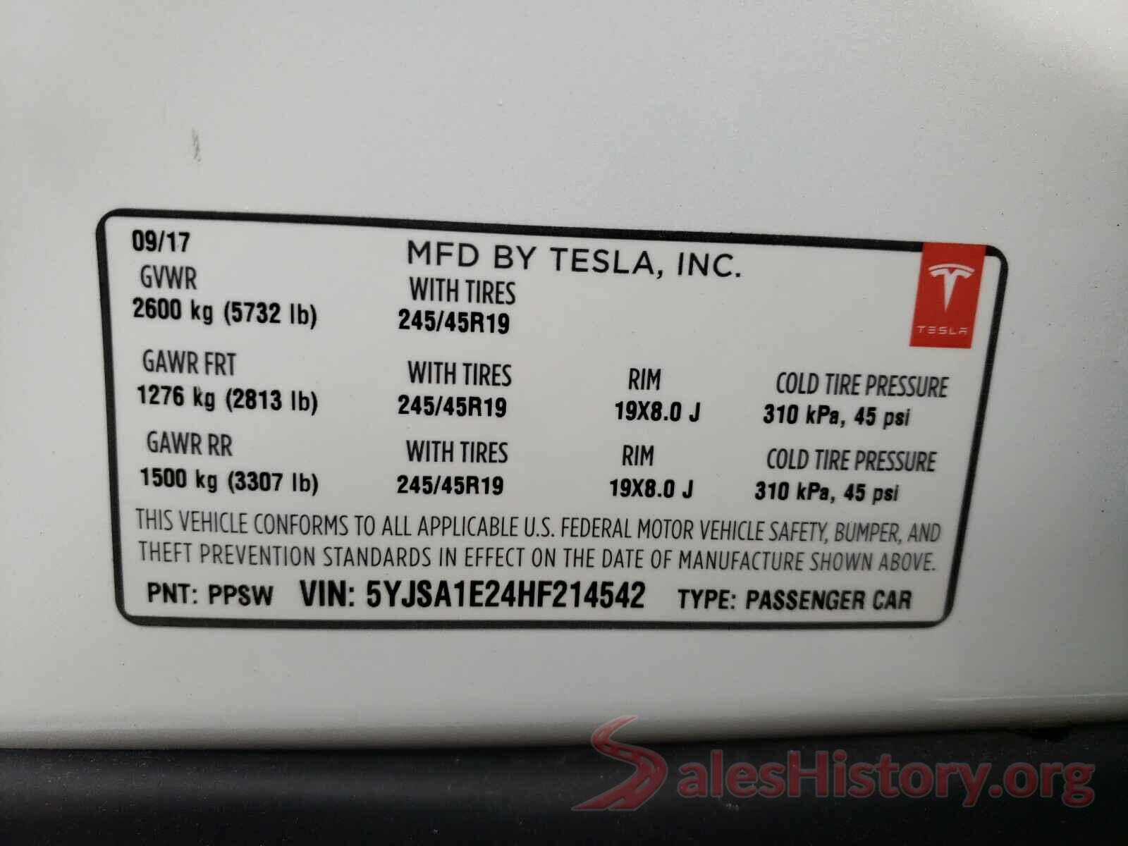 5YJSA1E24HF214542 2017 TESLA MODEL S