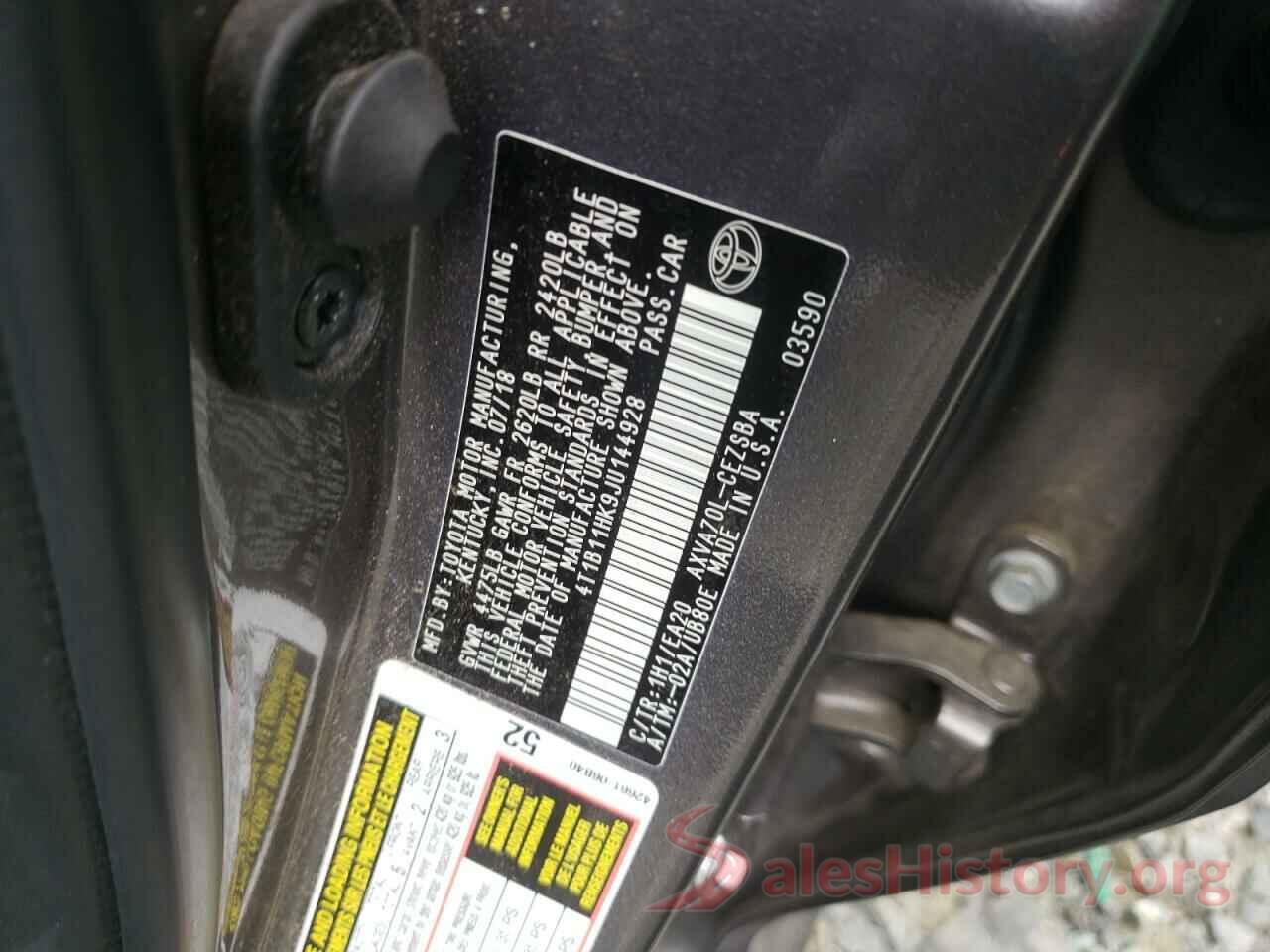 4T1B11HK9JU144928 2018 TOYOTA CAMRY