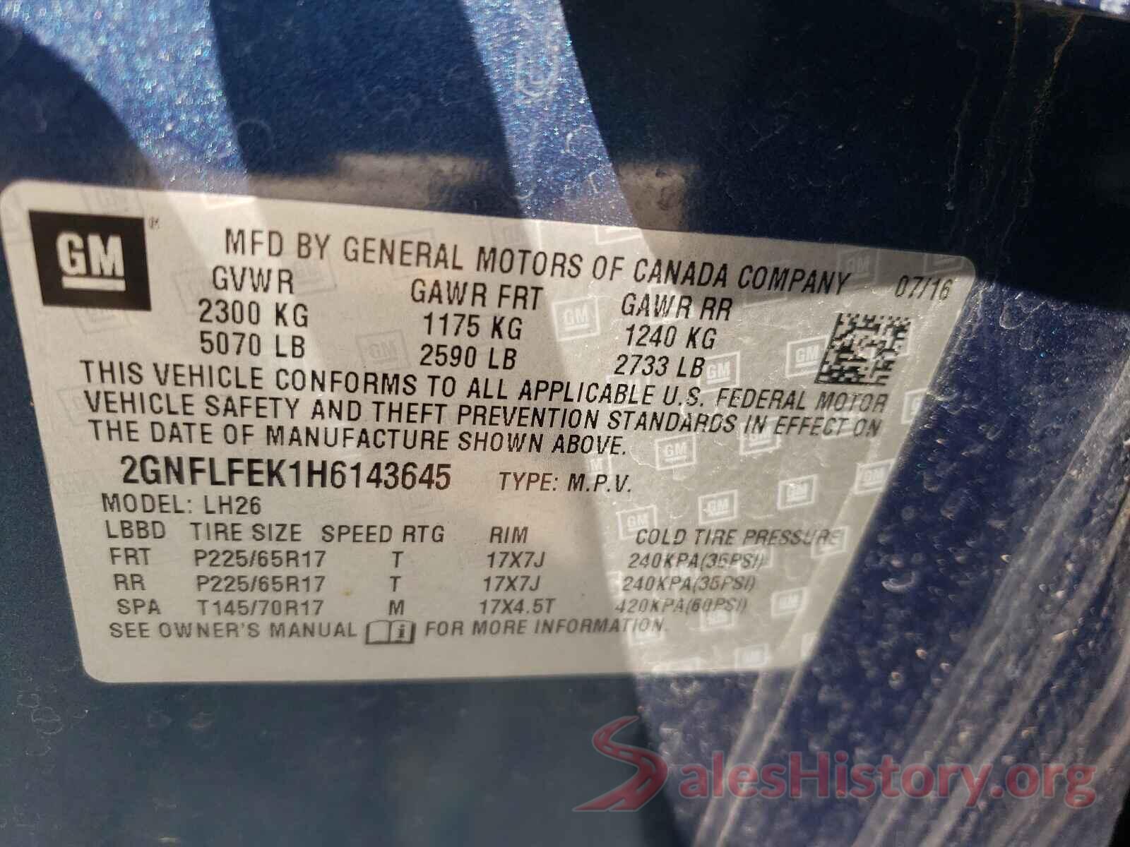 2GNFLFEK1H6143645 2017 CHEVROLET EQUINOX