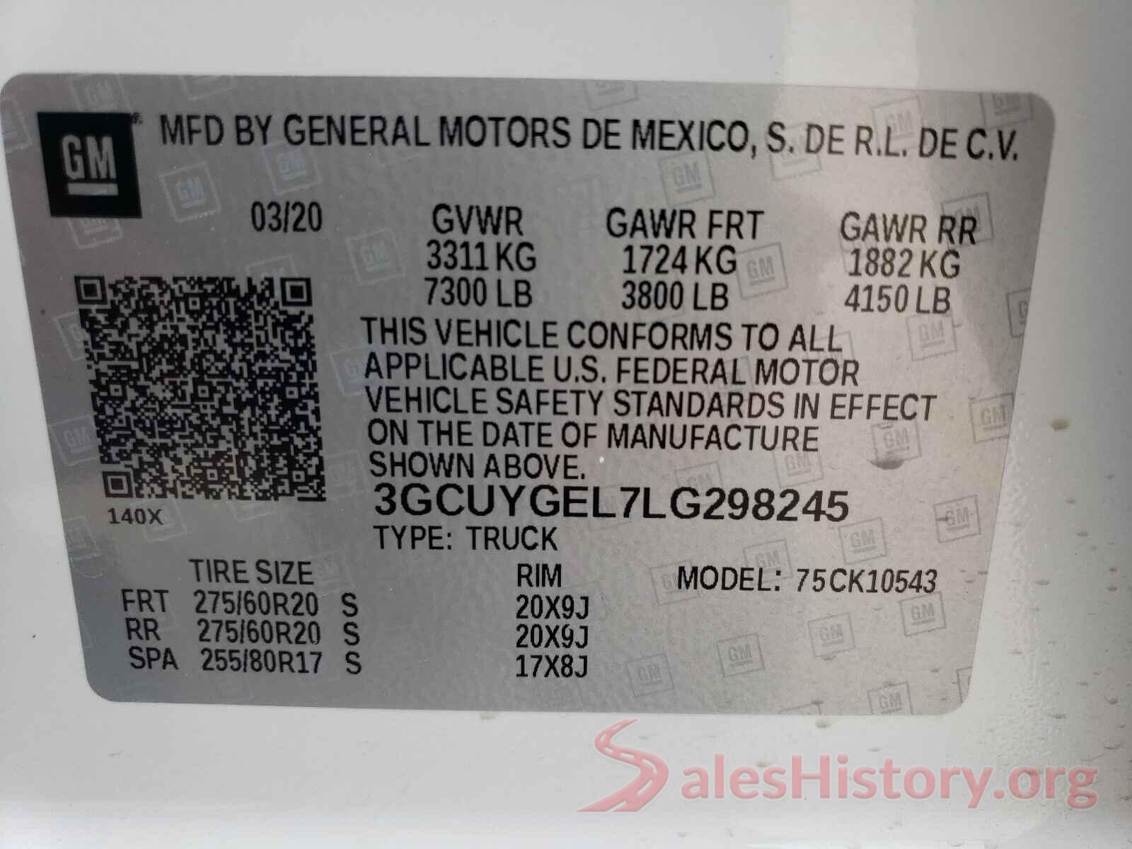 3GCUYGEL7LG298245 2020 CHEVROLET SILVERADO