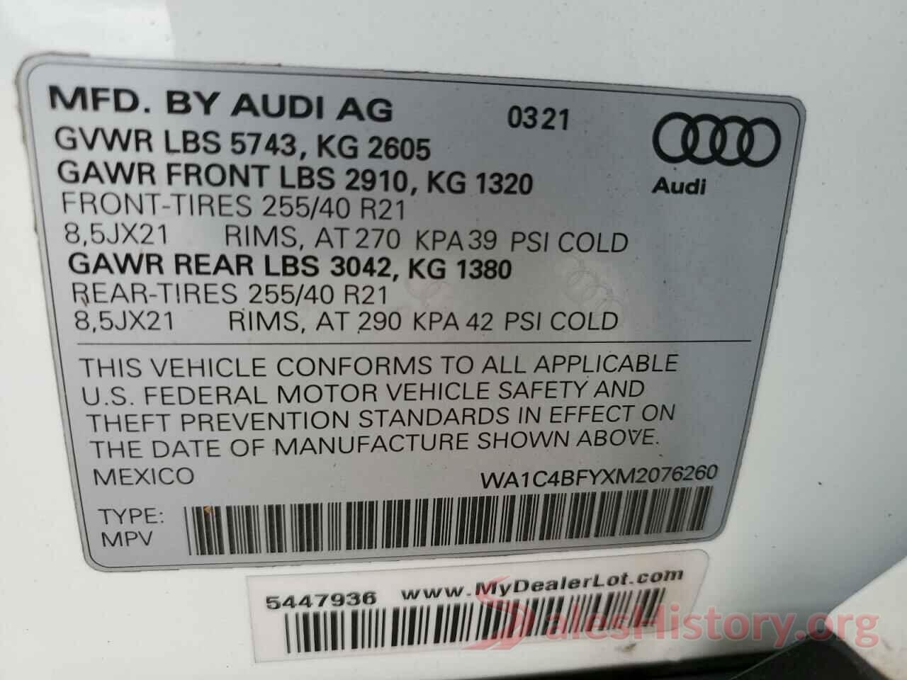 WA1C4BFYXM2076260 2021 AUDI SQ5