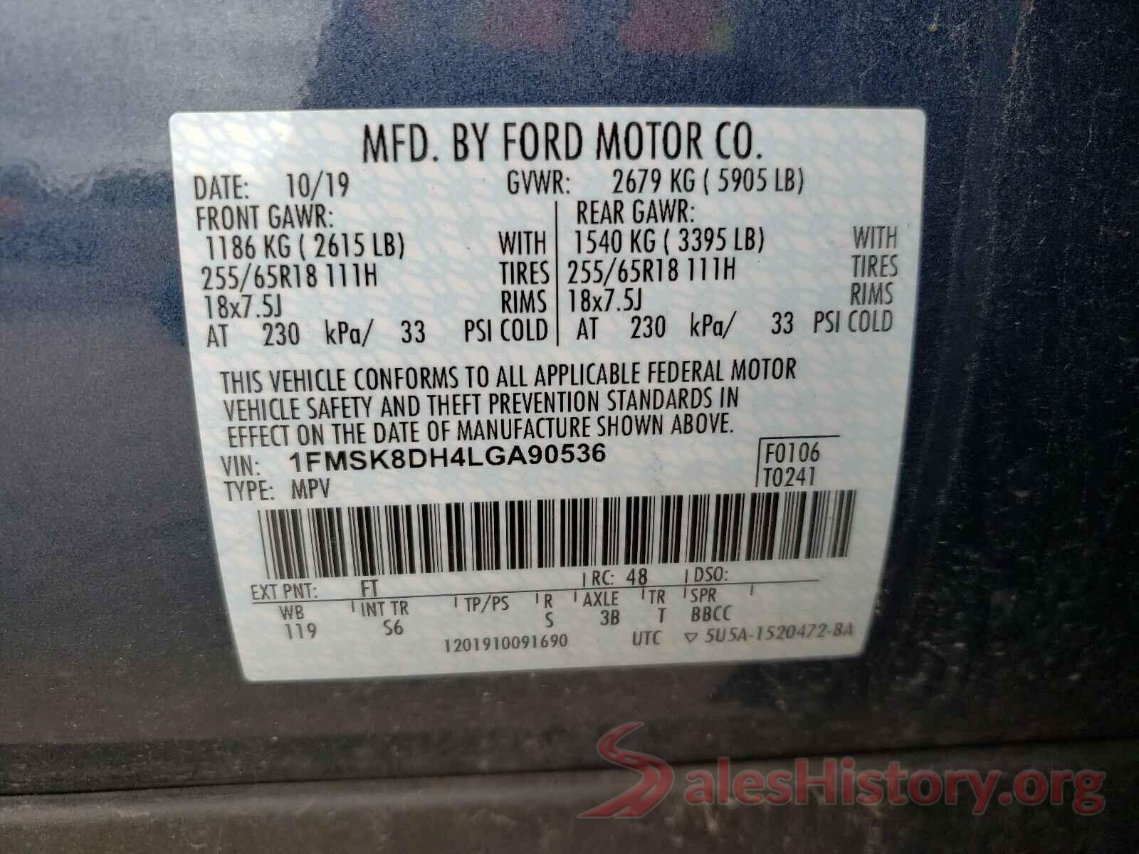 1FMSK8DH4LGA90536 2020 FORD EXPLORER