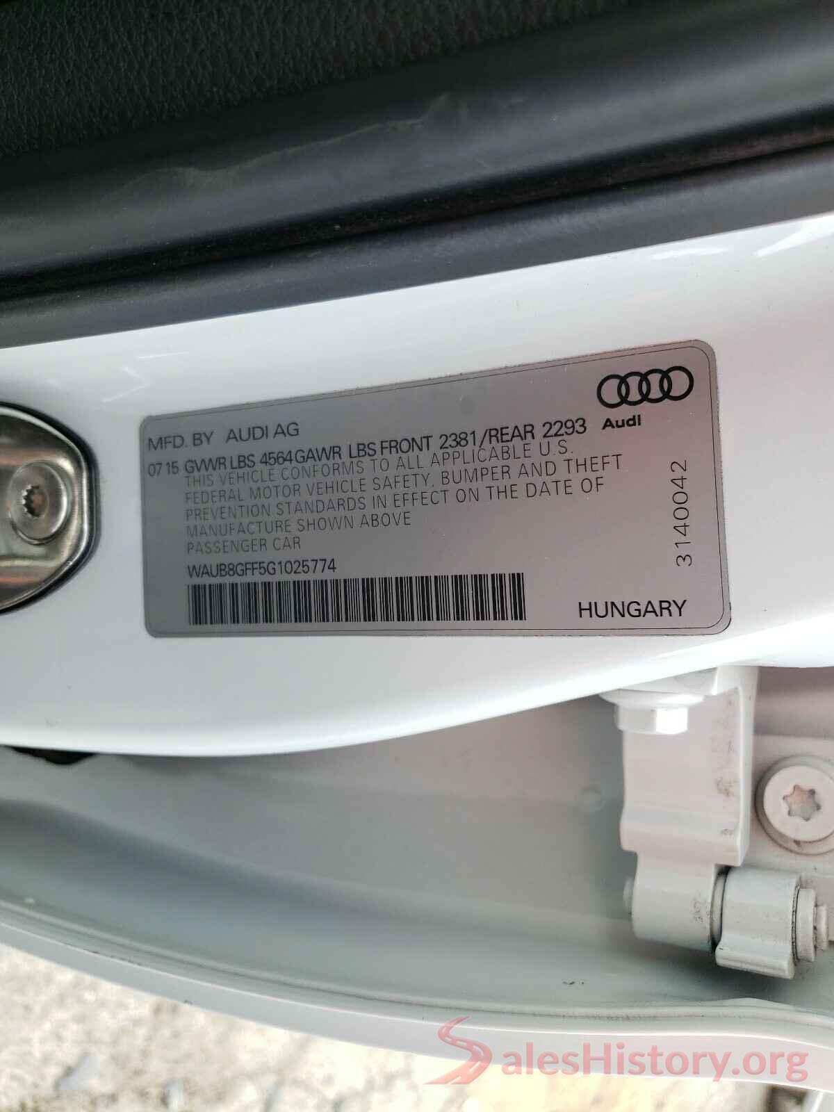 WAUB8GFF5G1025774 2016 AUDI A3