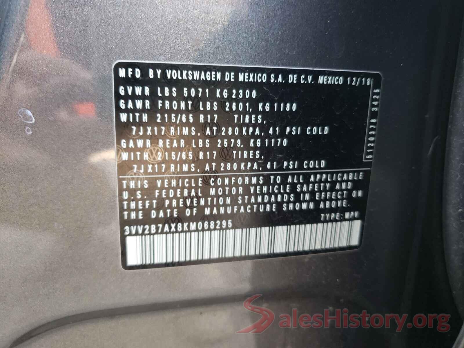 3VV2B7AX8KM068295 2019 VOLKSWAGEN TIGUAN