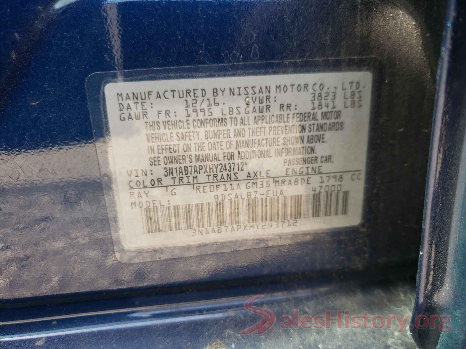 3N1AB7APXHY243712 2017 NISSAN SENTRA