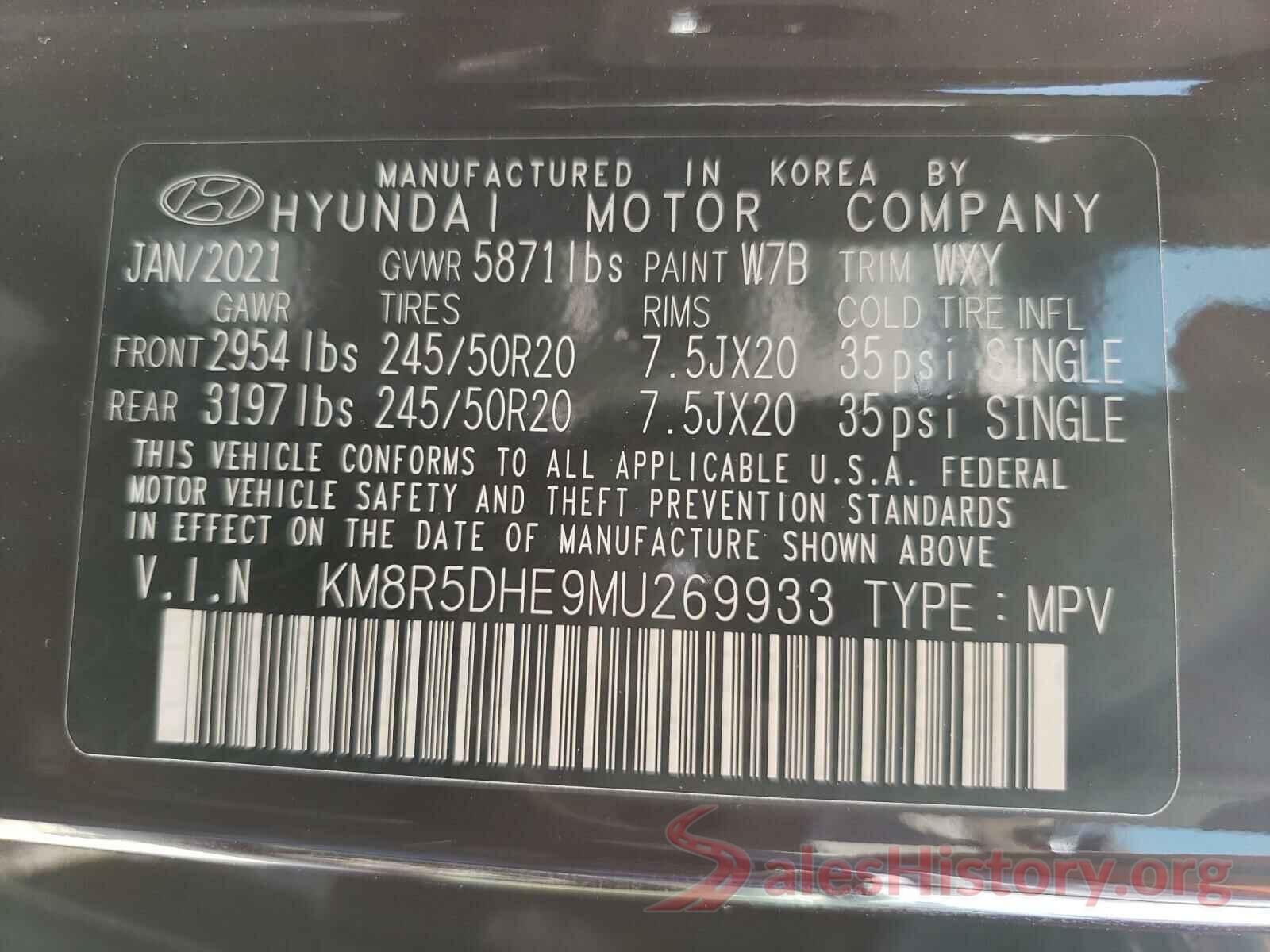 KM8R5DHE9MU269933 2021 HYUNDAI PALISADE