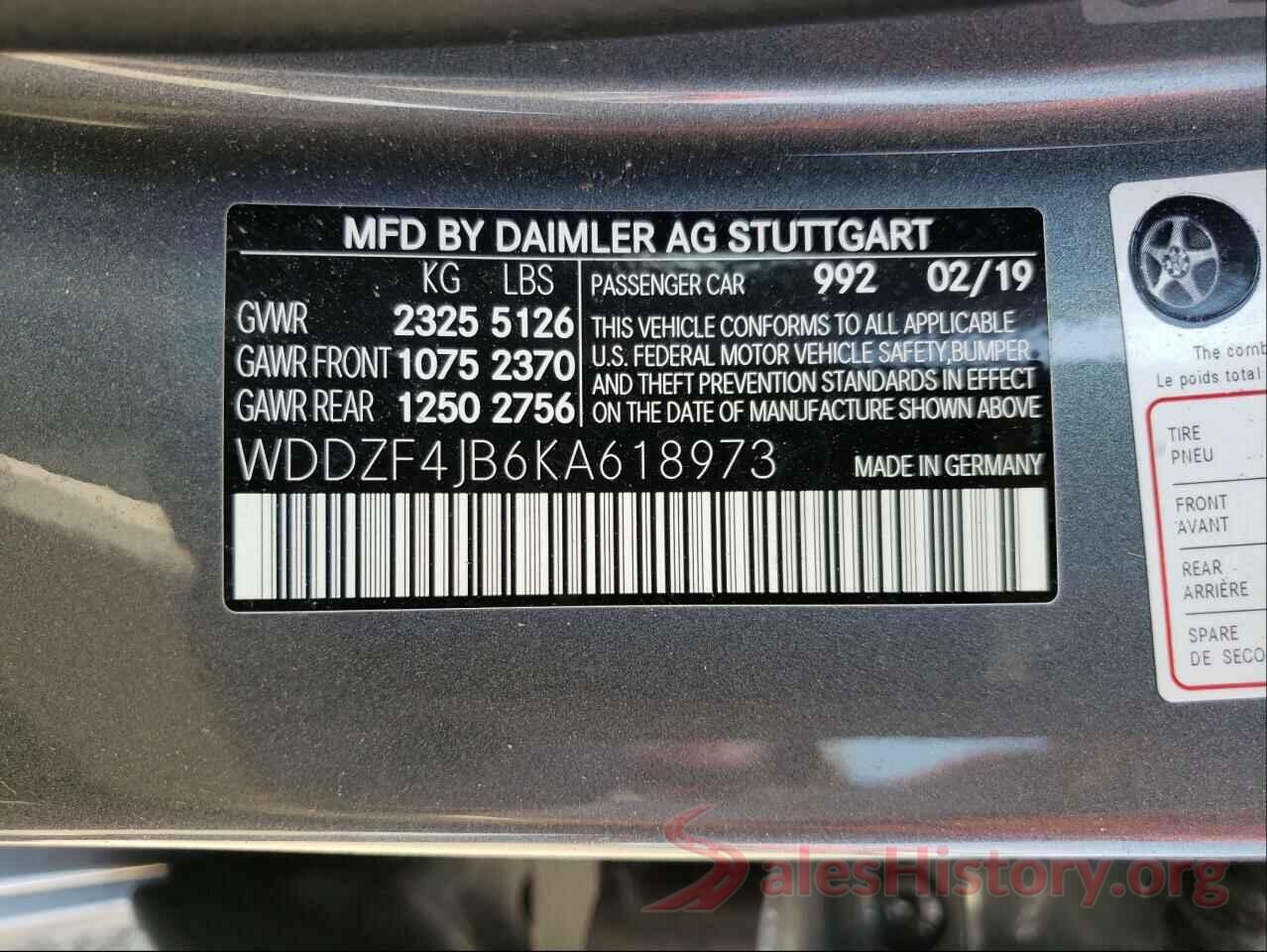 WDDZF4JB6KA618973 2019 MERCEDES-BENZ E-CLASS