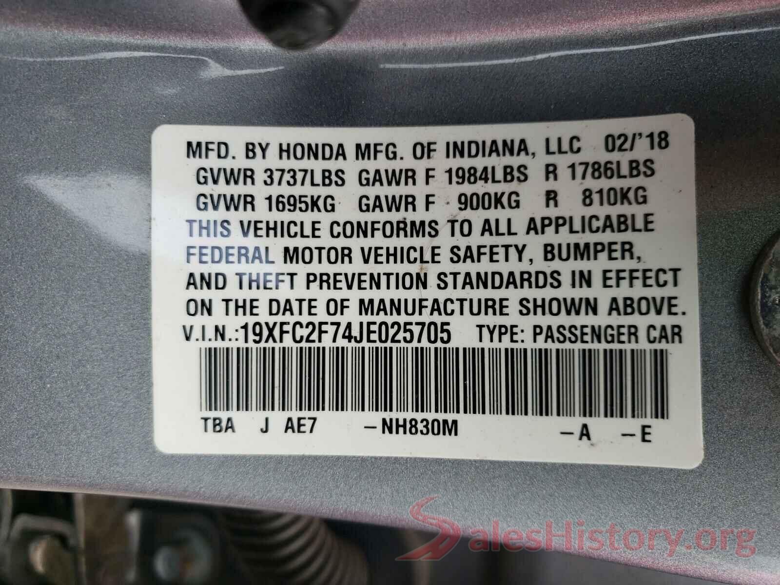 19XFC2F74JE025705 2018 HONDA CIVIC