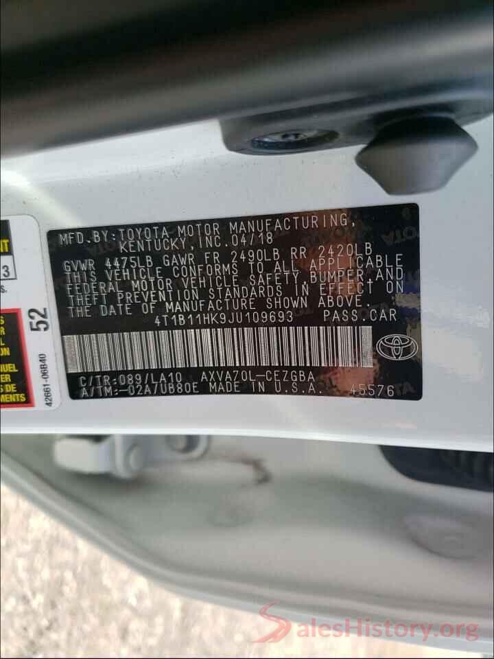 4T1B11HK9JU109693 2018 TOYOTA CAMRY