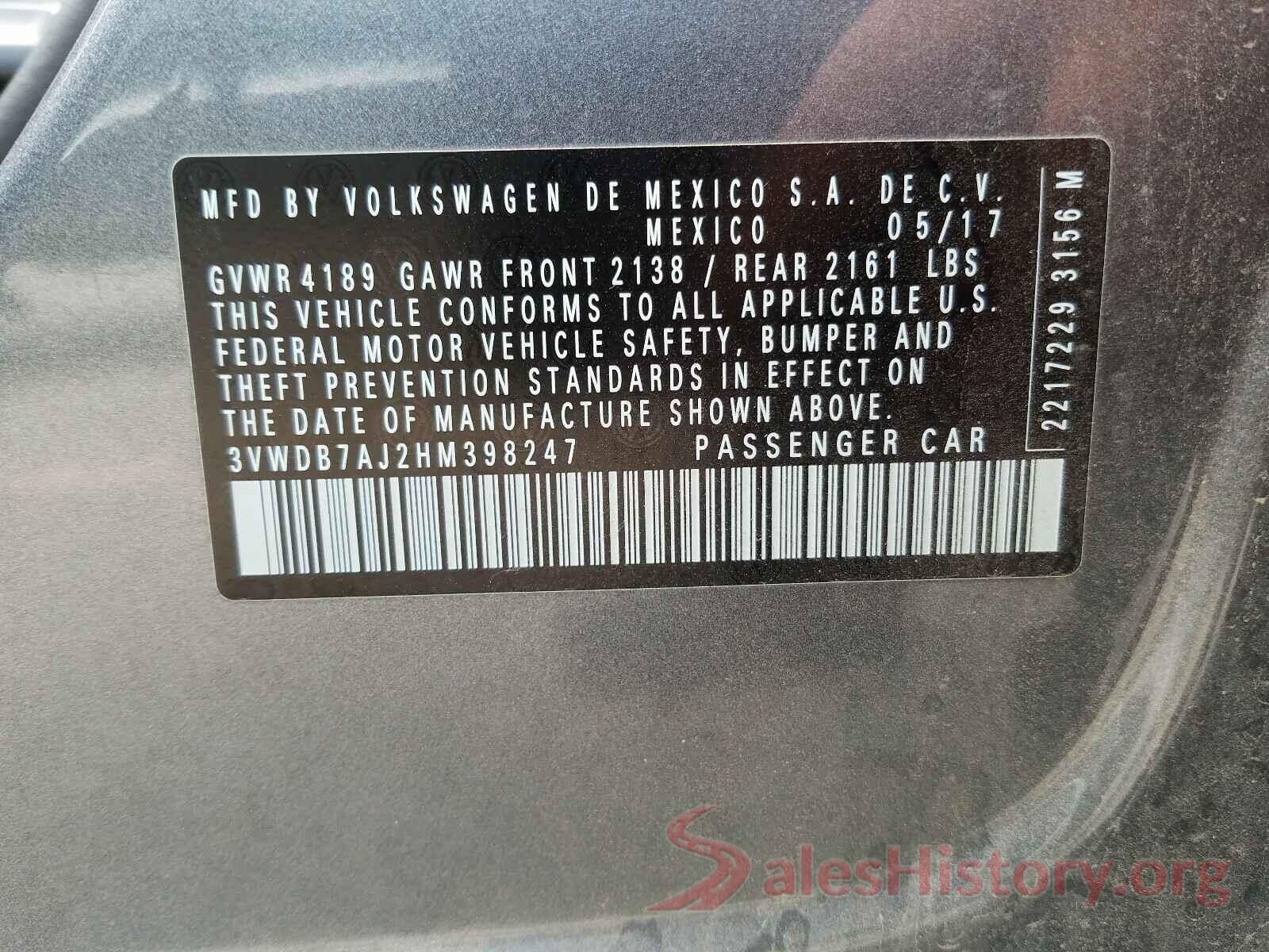 3VWDB7AJ2HM398247 2017 VOLKSWAGEN JETTA