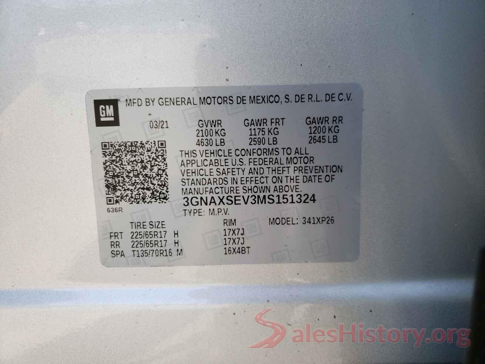 3GNAXSEV3MS151324 2021 CHEVROLET EQUINOX