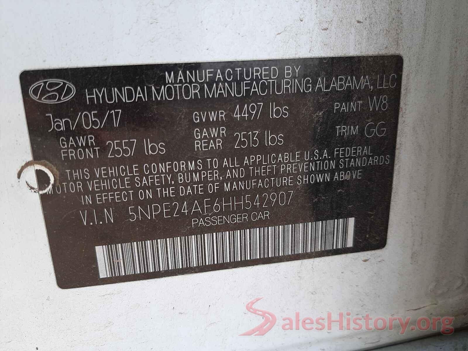 5NPE24AF6HH542907 2017 HYUNDAI SONATA