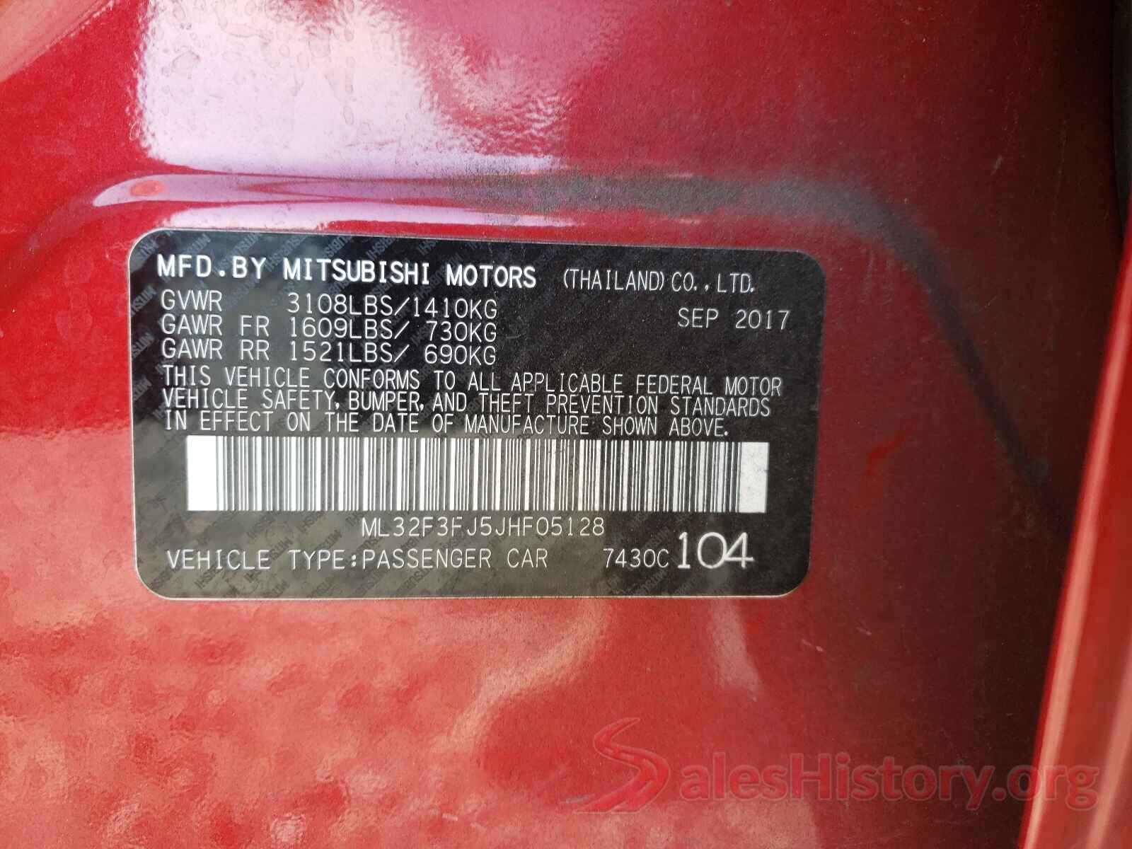 ML32F3FJ5JHF05128 2018 MITSUBISHI MIRAGE