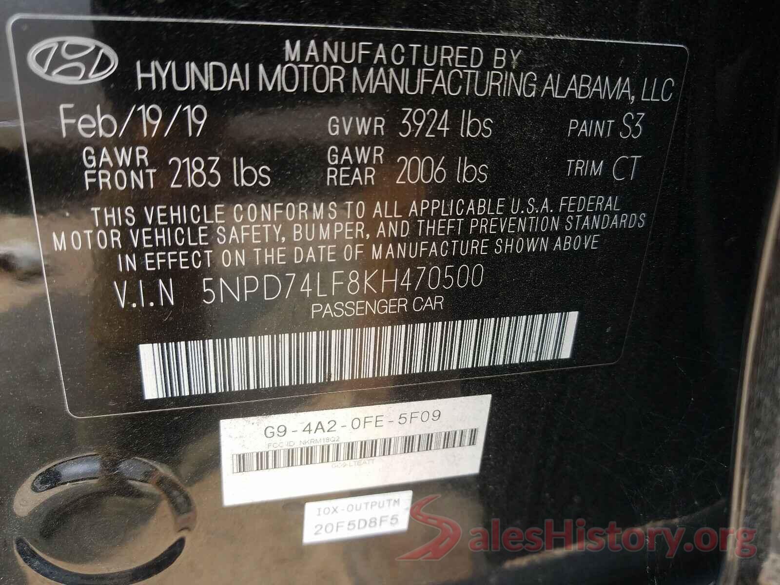 5NPD74LF8KH470500 2019 HYUNDAI ELANTRA