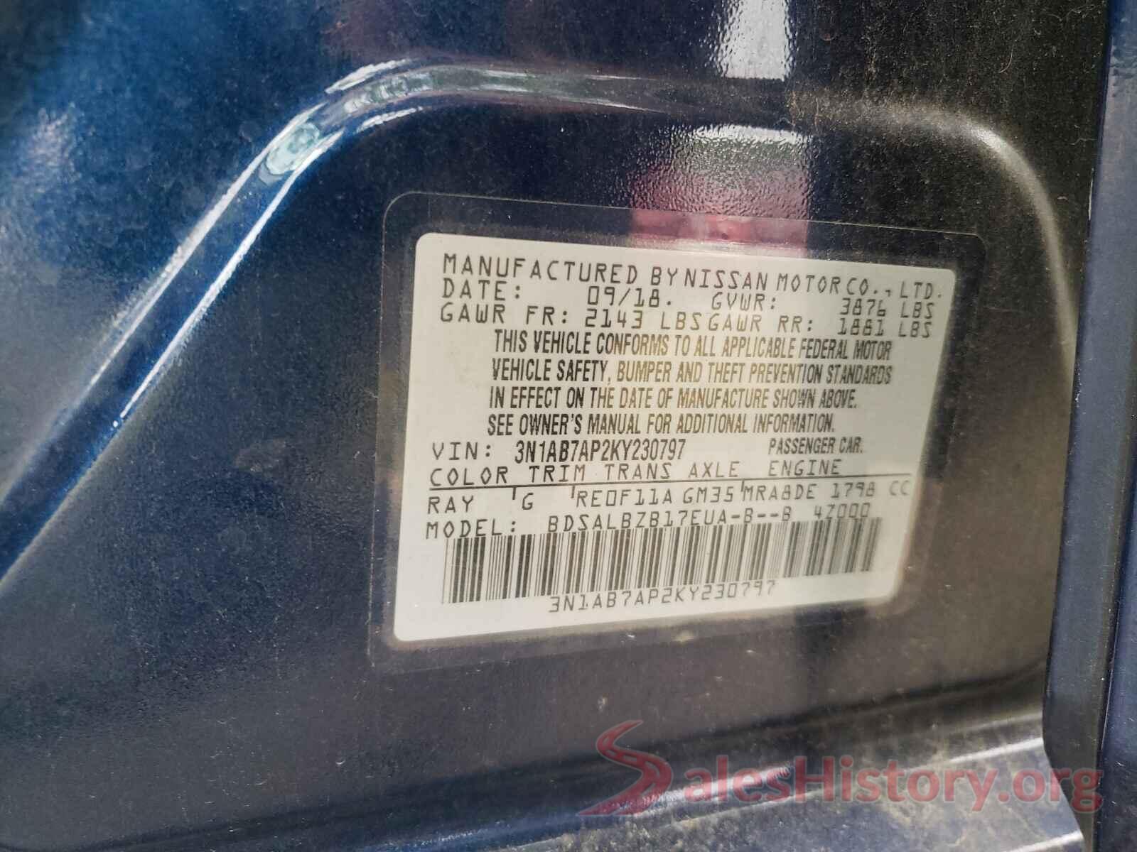 3N1AB7AP2KY230797 2019 NISSAN SENTRA