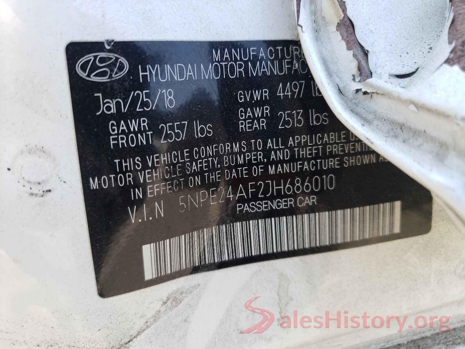 5NPE24AF2JH686010 2018 HYUNDAI SONATA