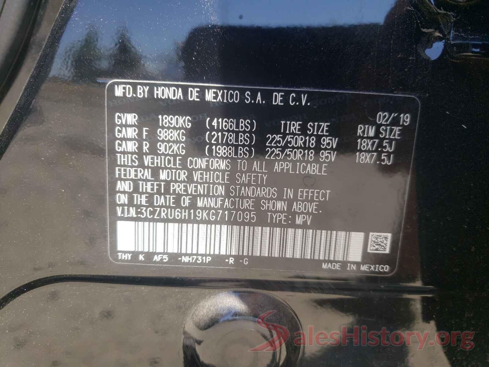 3CZRU6H19KG717095 2019 HONDA HR-V