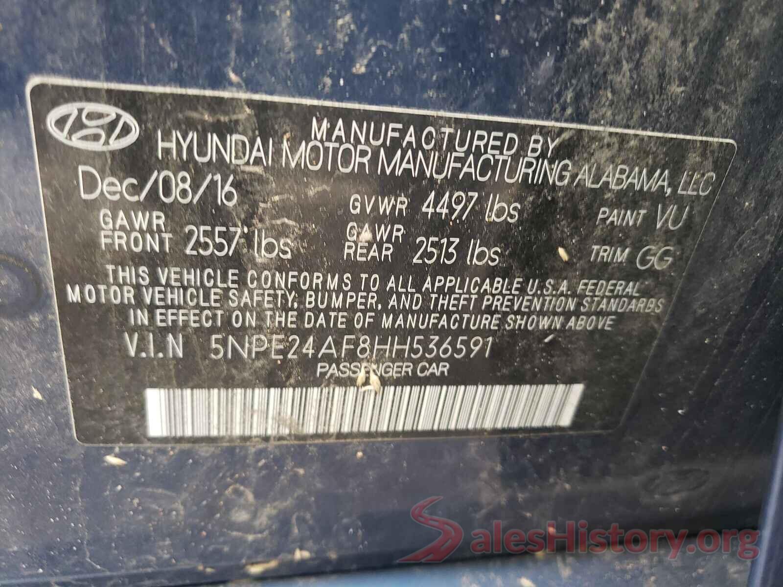 5NPE24AF8HH536591 2017 HYUNDAI SONATA