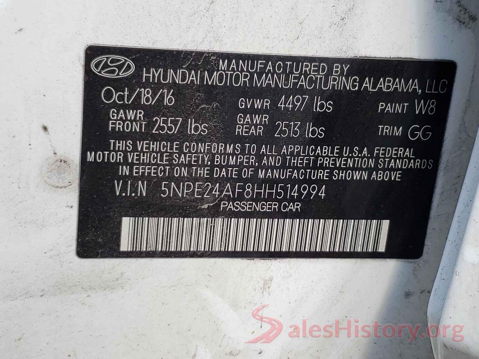 5NPE24AF8HH514994 2017 HYUNDAI SONATA