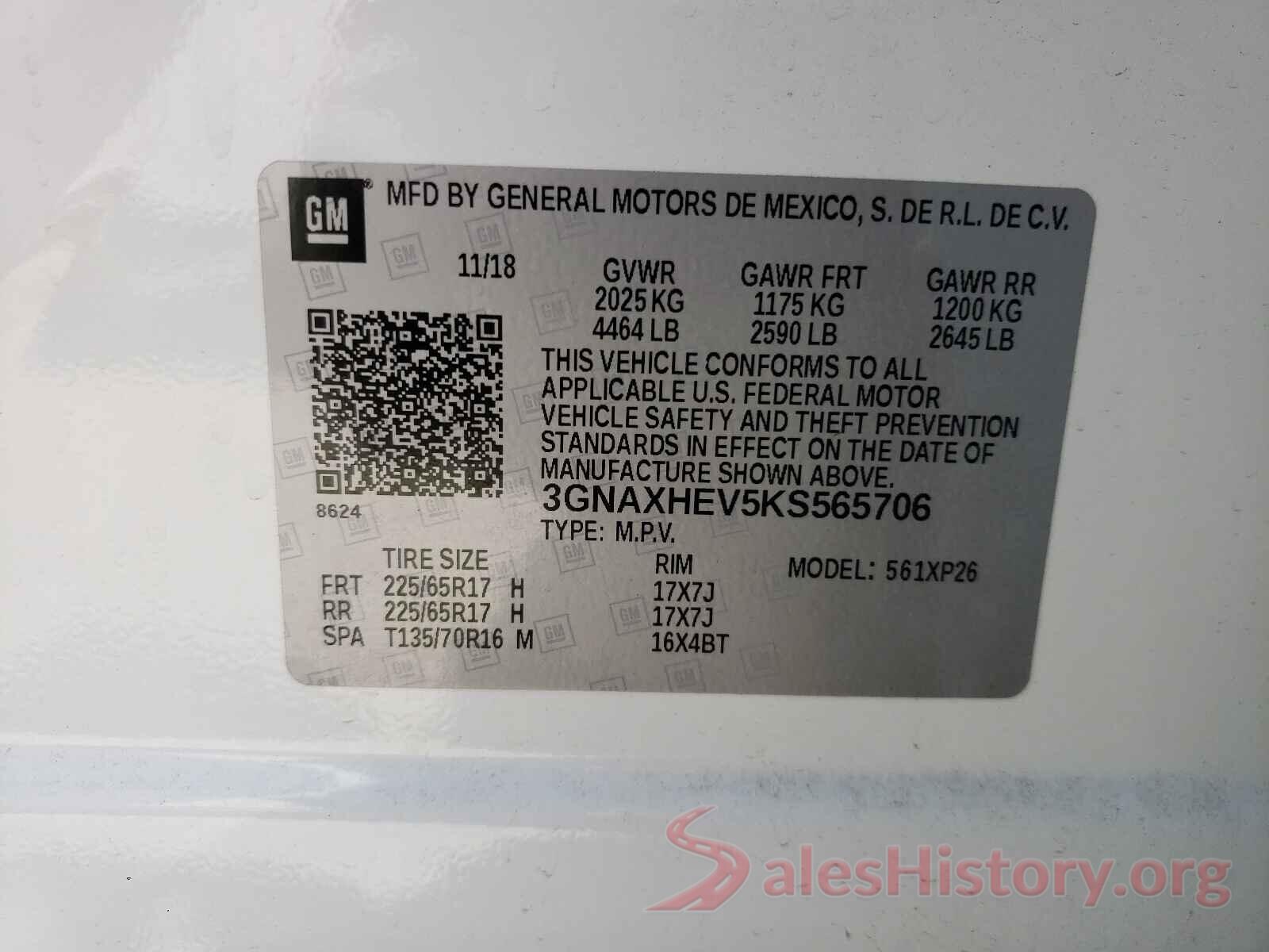 3GNAXHEV5KS565706 2019 CHEVROLET EQUINOX