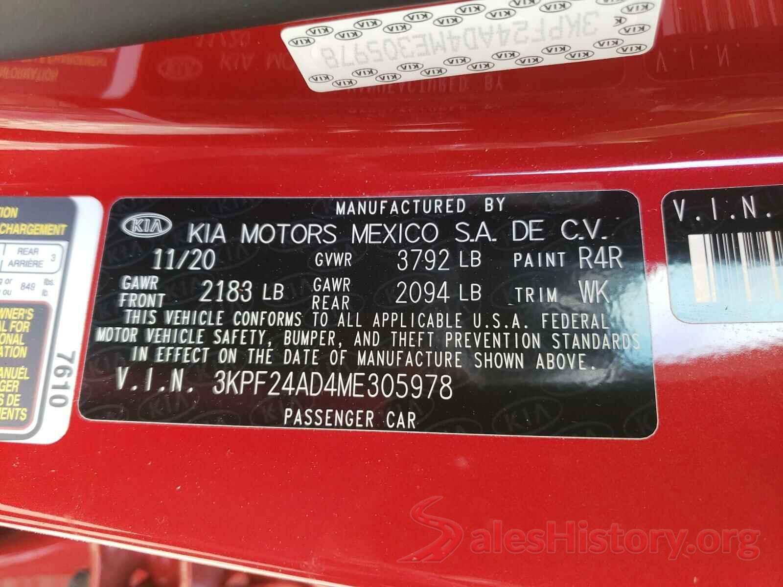 3KPF24AD4ME305978 2021 KIA FORTE