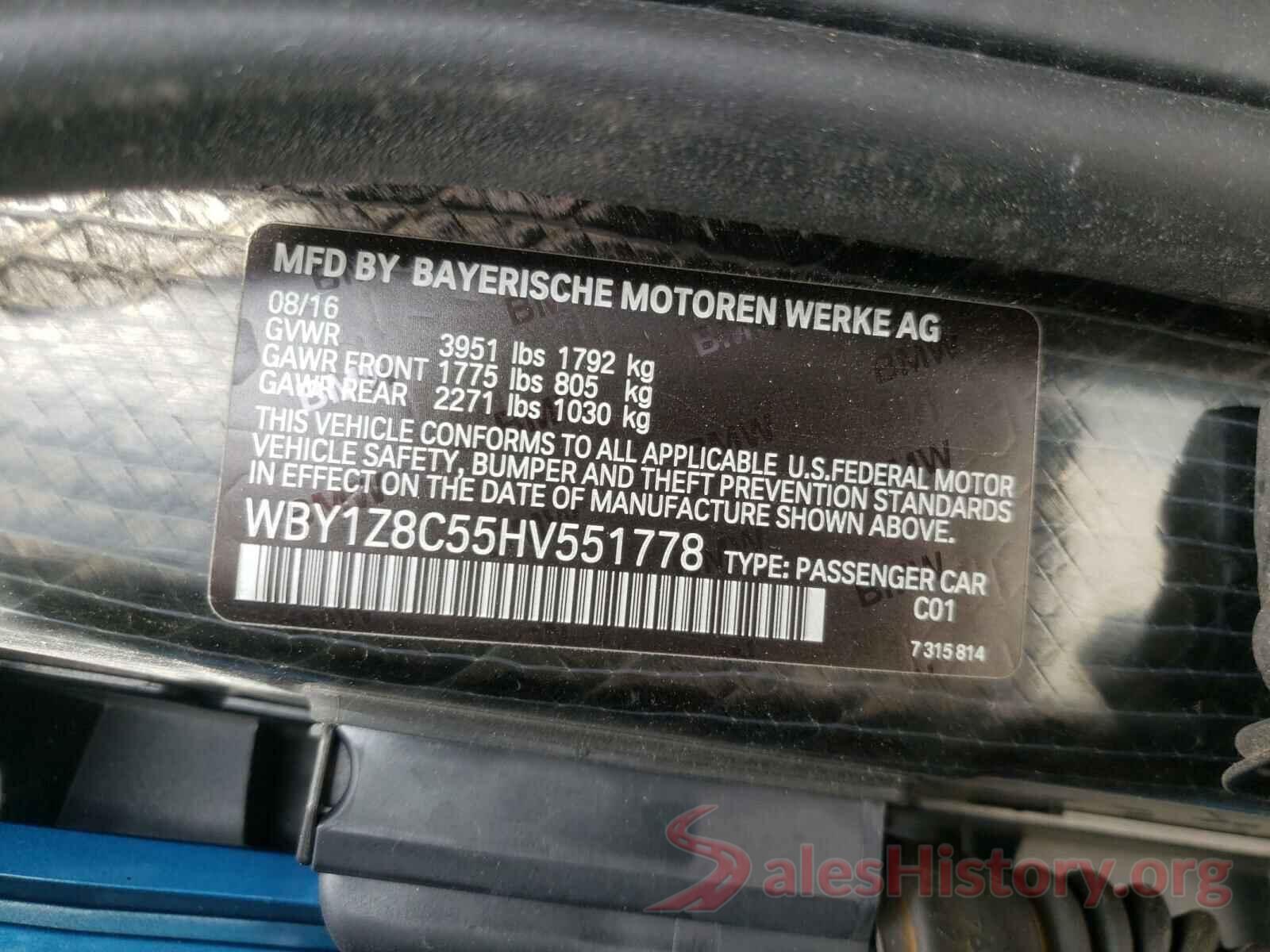 WBY1Z8C55HV551778 2017 BMW I SERIES