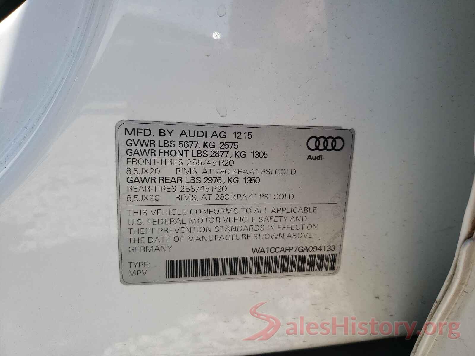 WA1CCAFP7GA094133 2016 AUDI SQ5