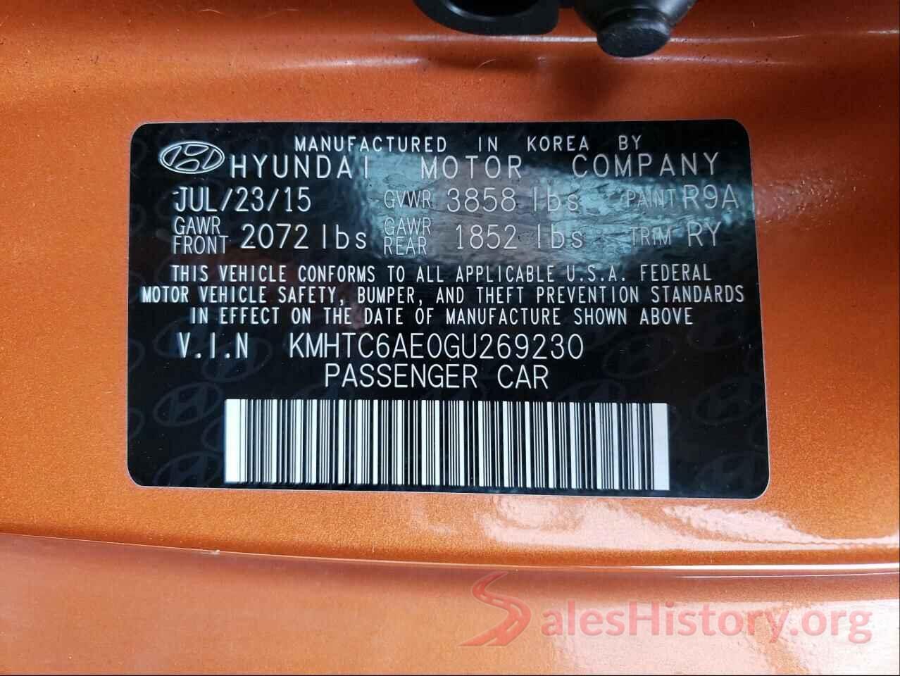 KMHTC6AE0GU269230 2016 HYUNDAI VELOSTER