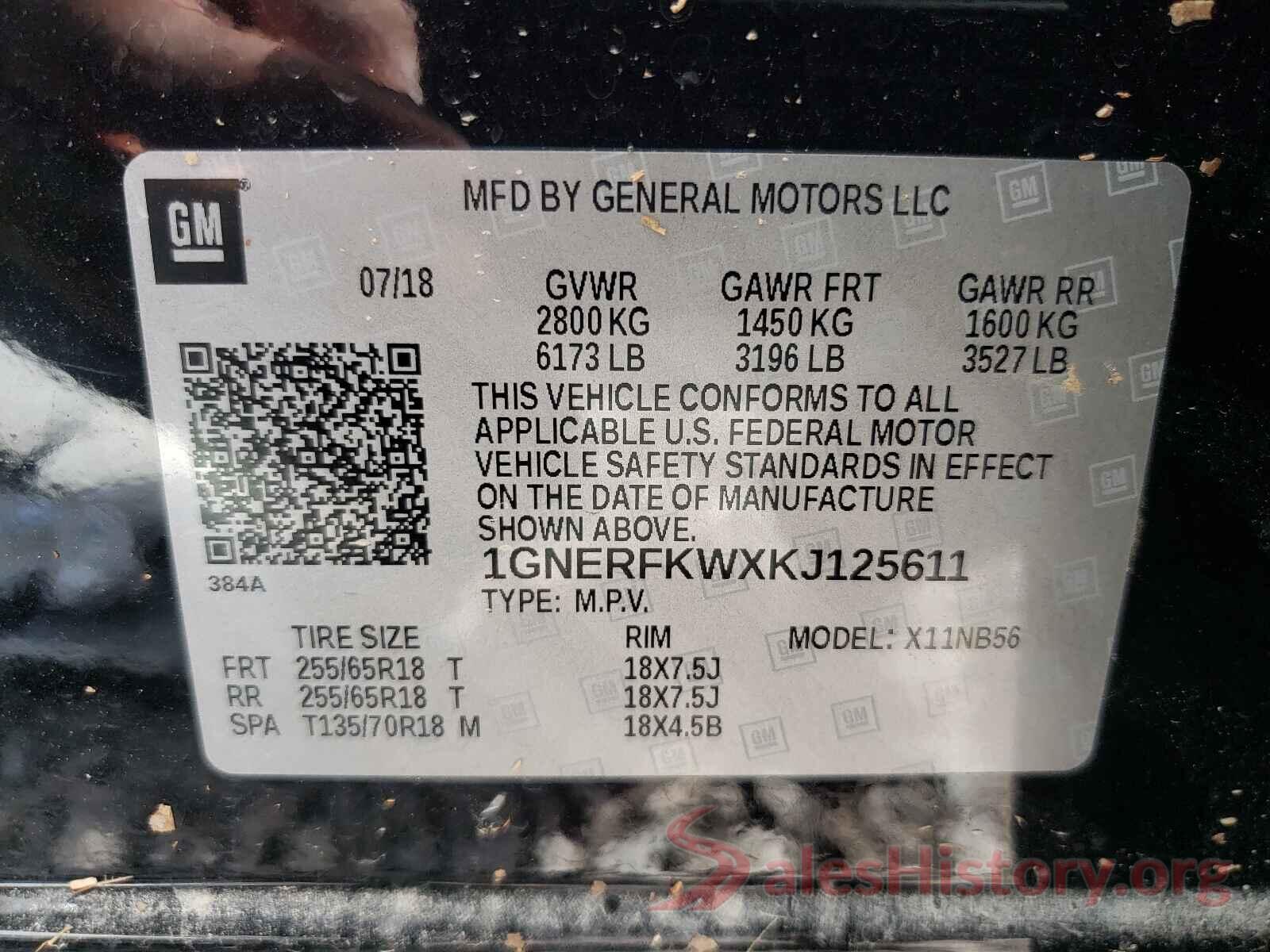 1GNERFKWXKJ125611 2019 CHEVROLET TRAVERSE