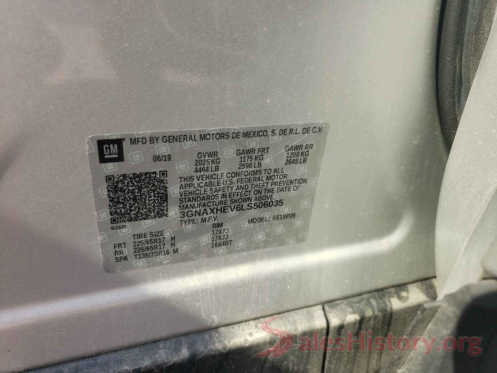 3GNAXHEV6LS506035 2020 CHEVROLET EQUINOX