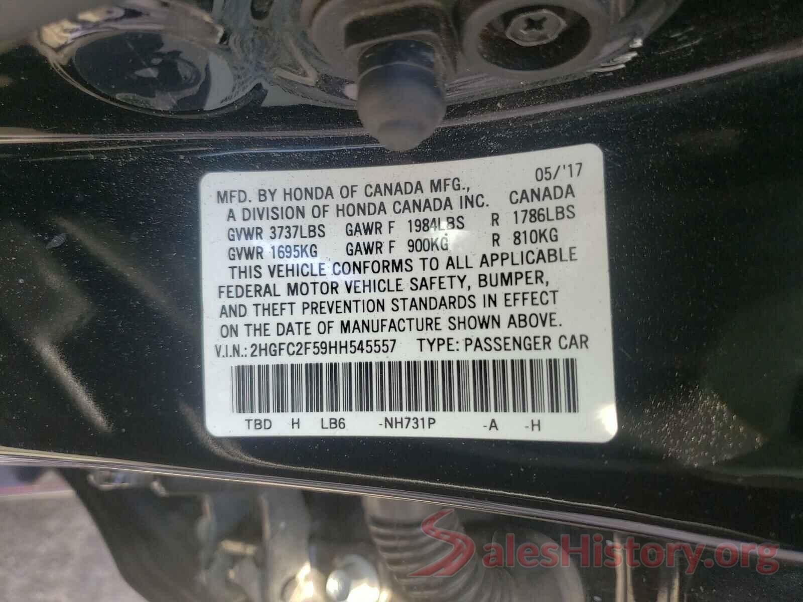 2HGFC2F59HH545557 2017 HONDA CIVIC