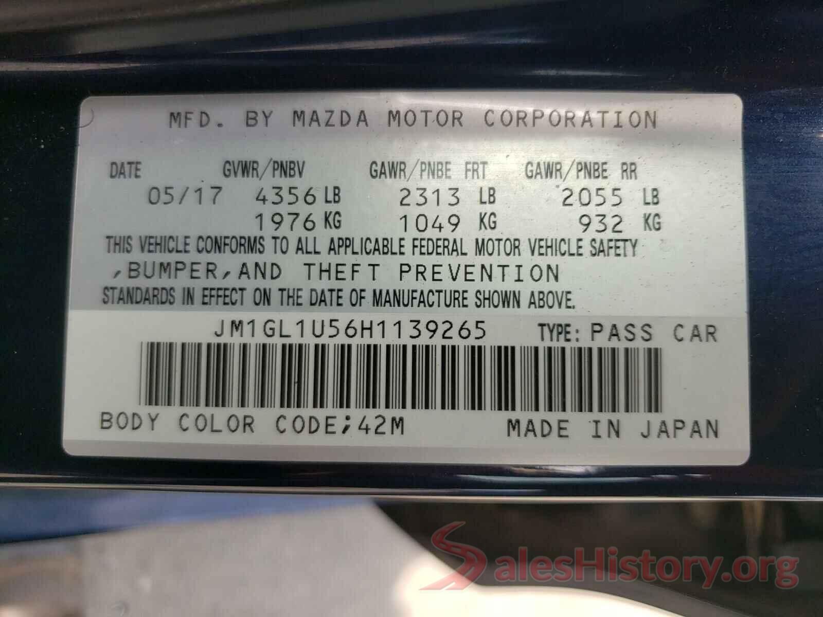 JM1GL1U56H1139265 2017 MAZDA 6