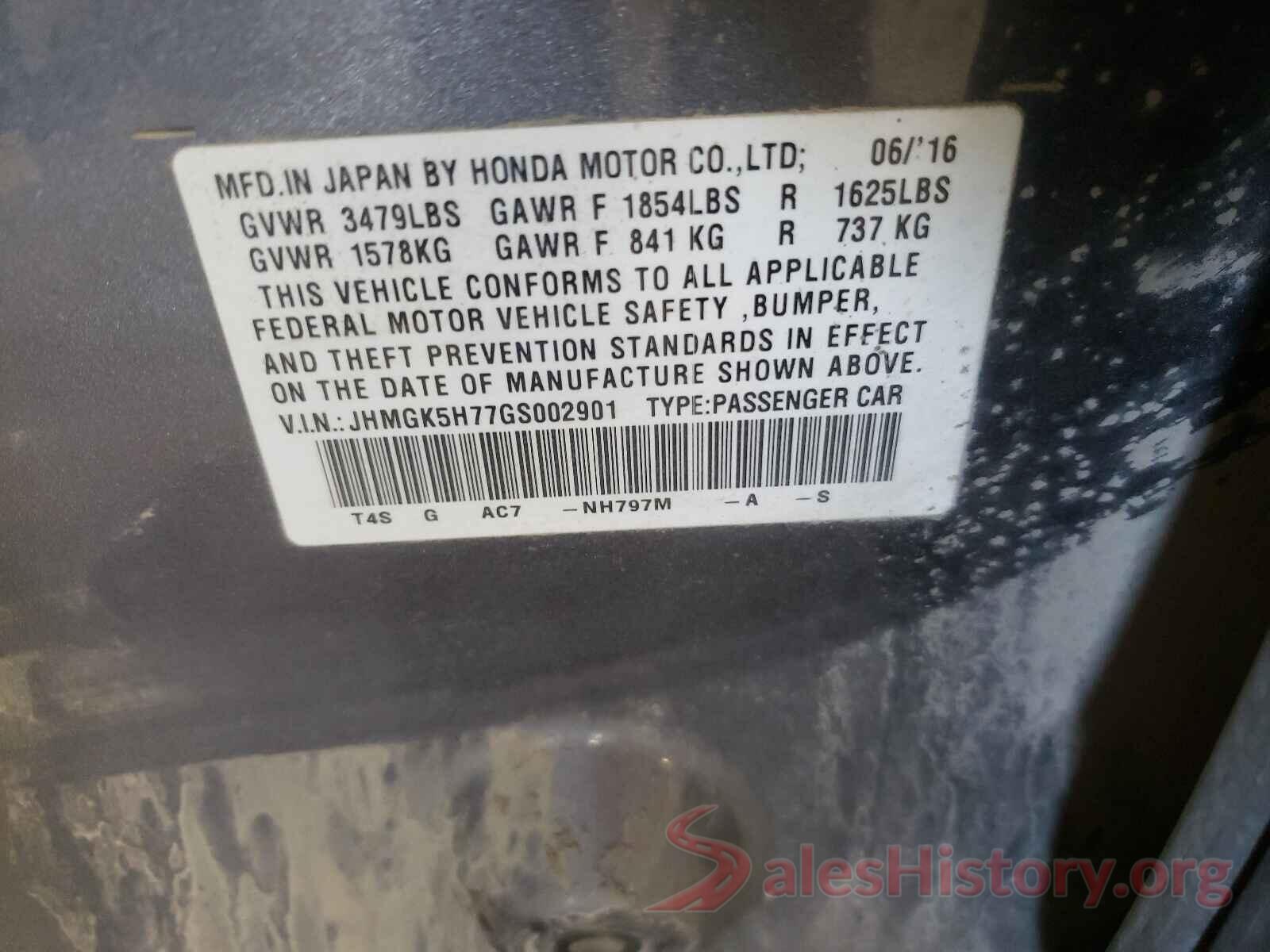 JHMGK5H77GS002901 2016 HONDA FIT