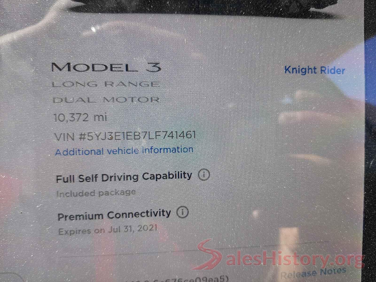 5YJ3E1EB7LF741461 2020 TESLA MODEL 3