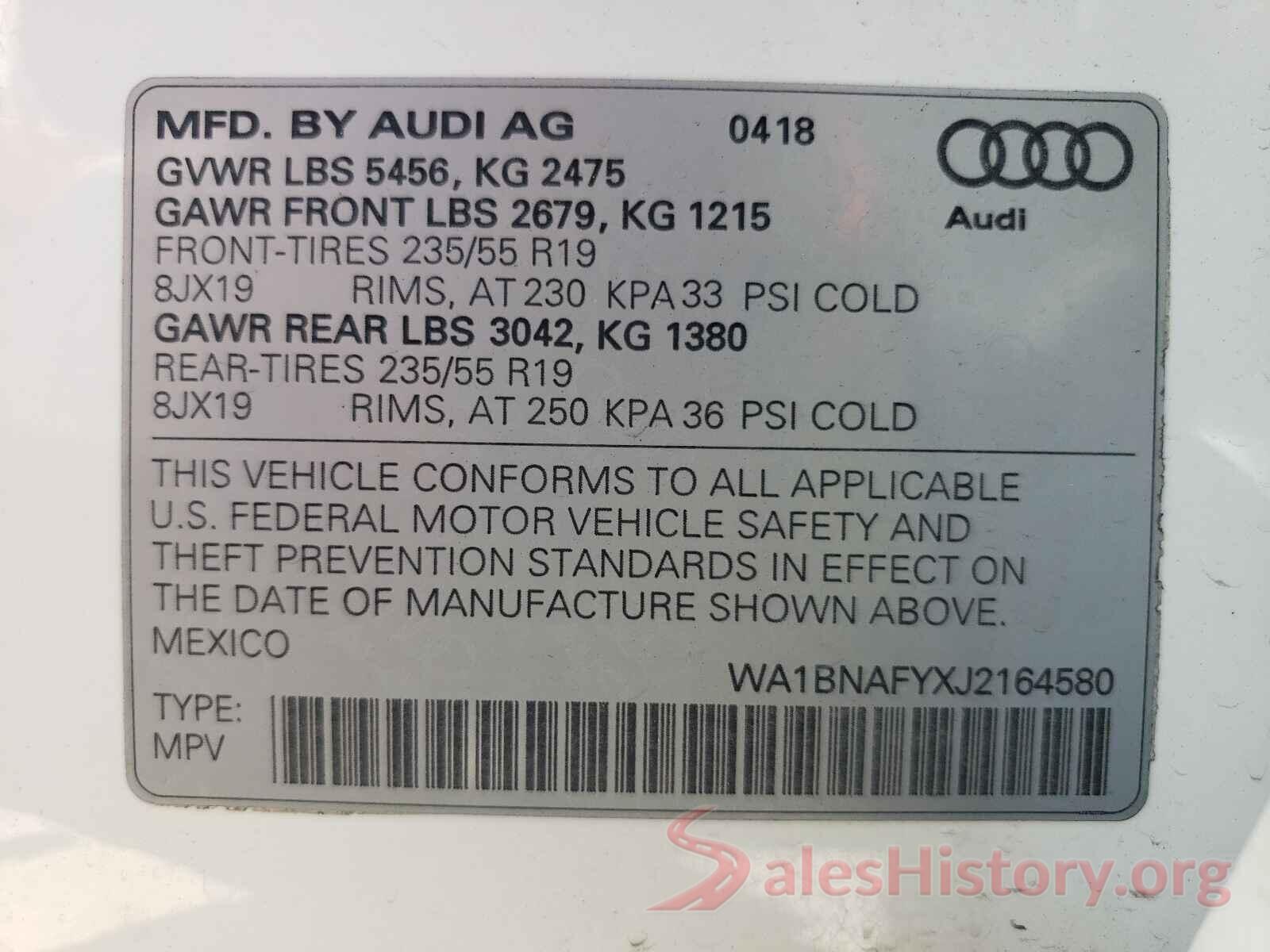 WA1BNAFYXJ2164580 2018 AUDI Q5