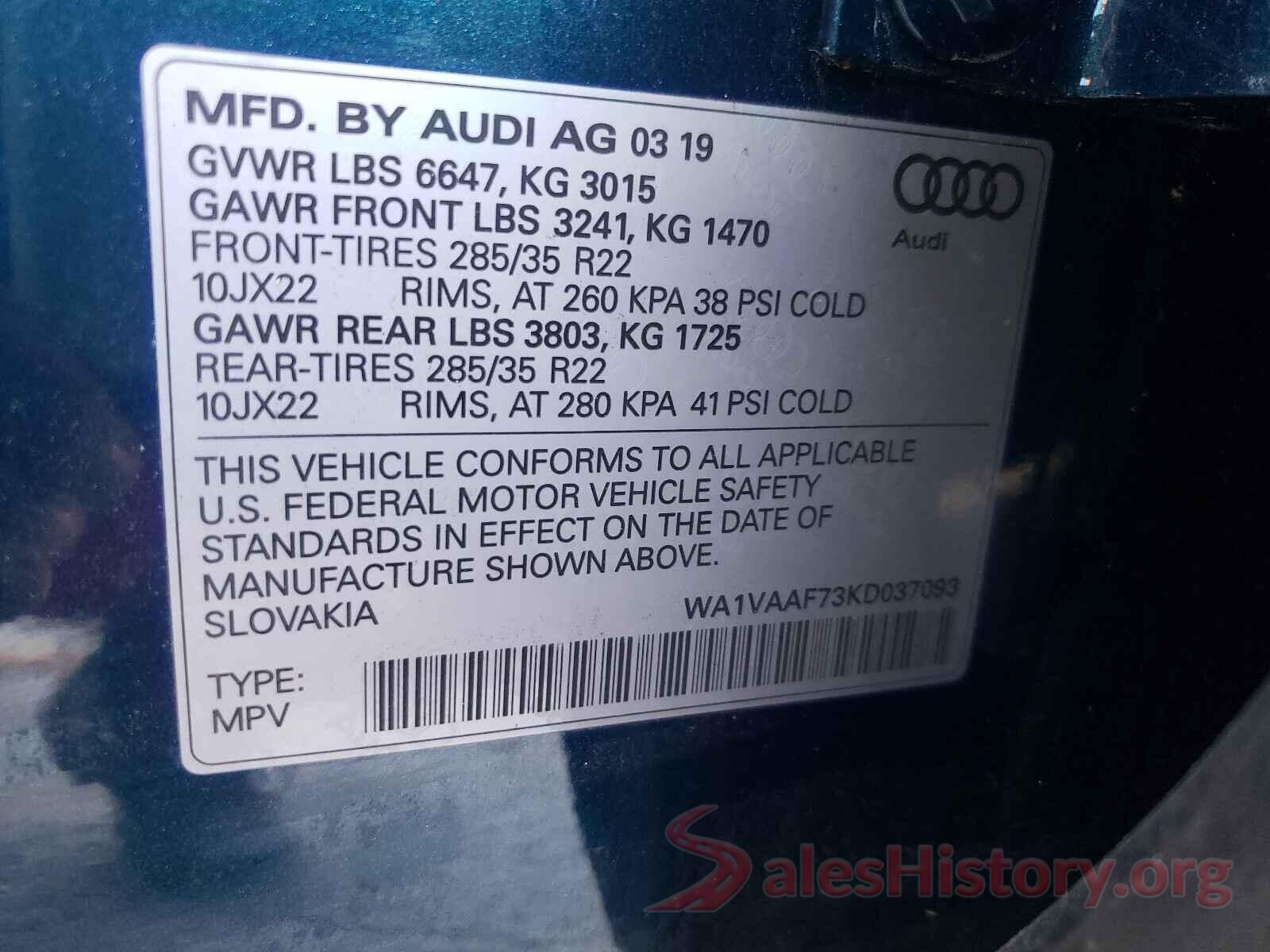 WA1VAAF73KD037093 2019 AUDI Q7